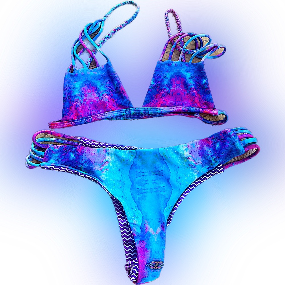 Moana Bikini swim set size Small purple and blue tye dye POPPING PIPPY SPAGHETTI